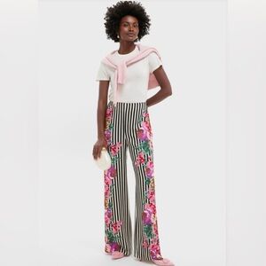 Tuckernuck Black and White Striped Floral Wide Leg Pants, Size M